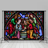 Lofaris Stained Glass Nativity Photo Christmas Backdrop